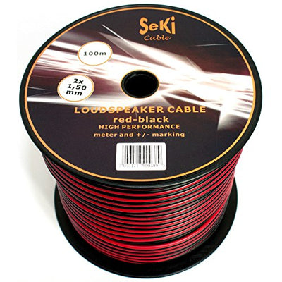 seki luidsprekerkabel 2x1,50mm2 100m rood zwart CCA audiokabel