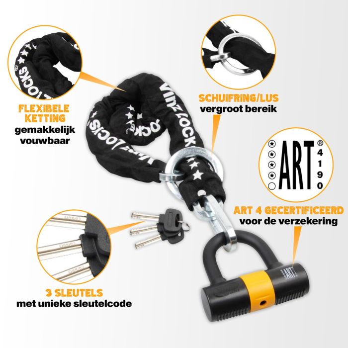VINZ Trivor ART 4 Kettingslot - Veiligheid voor je Motor | 120cm
