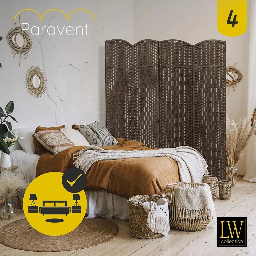 LW Collection Room Divider Brown Rattan Room Divider 4 Panels Divider 170 x 160 cm