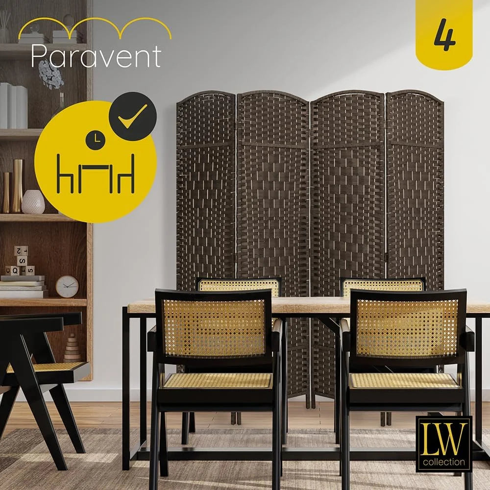 LW Collection Room Divider Brown Rattan Room Divider 4 Panels Divider 170 x 160 cm