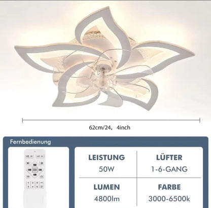 5 blads Lotus Ventilator Lamp - Plafondventilator - Afstandsbediening - Dimmer - 3 Standen Ventilator 69cm