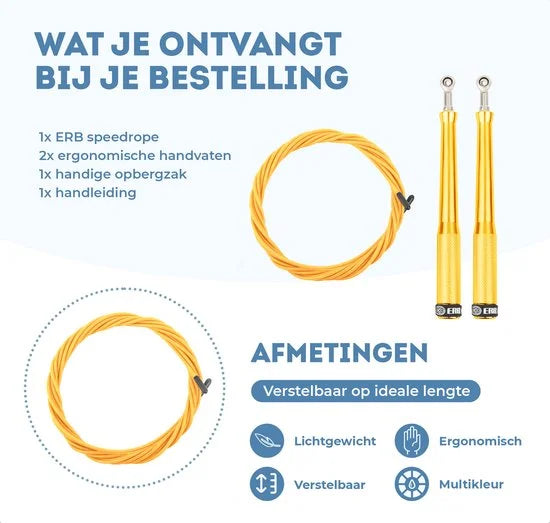 ERB® Professioneel Crossfit & Fitness Springtouw - Speedrope - Jump Rope - Verstelbaar - Volwassenen & Kinderen – Geel