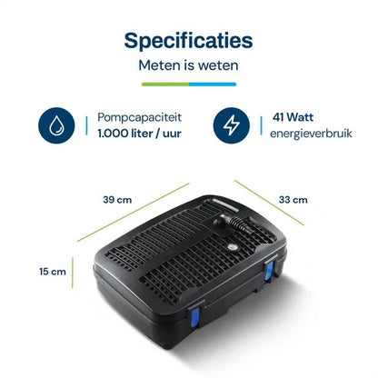 BlueFilter 1011 vijverpomp met filter set, 11W UV lamp en fonteinset - 1000lit/uur
