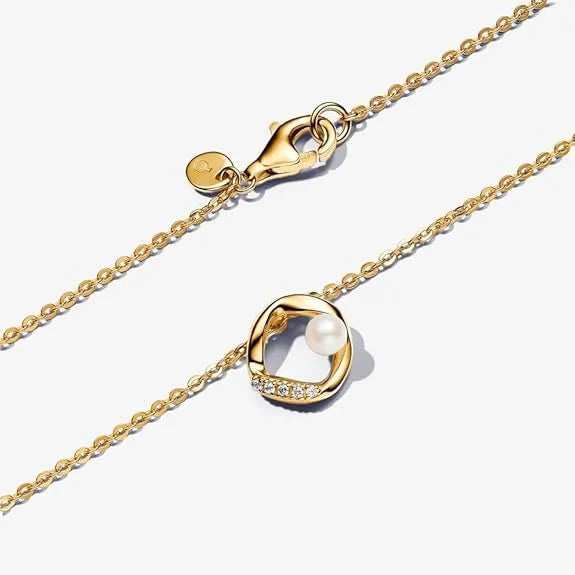 Pandora Essence 14k vergulde kettingen met wit behandelde zoetwaterparels