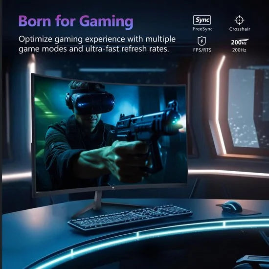 UG27 Curved Gaming Monitor - FHD 1920x1080P - 27 Inch- 200Hz - MPRT 1ms - HDMI 2.0 & DisplayPort 1.4 - Zwart