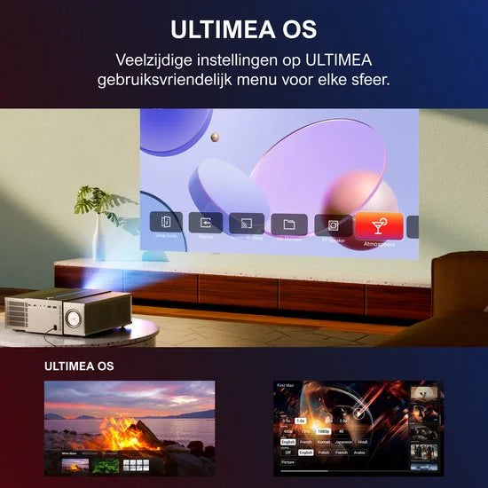 Smart Beamer - Projector - met Autofocus, 6D Keystone, 900 ANSI Lumen, Native 1080P Full HD, 30W Speaker, WiFi 6 & Bluetooth Projector - Zwart
