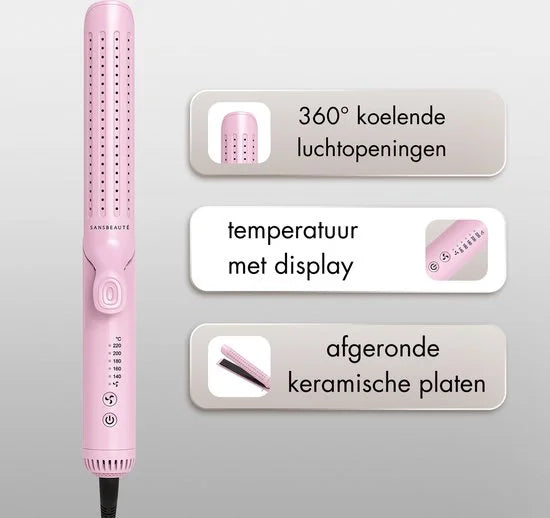 Sansbeauté® 2 in 1 Airflow Stijltang - Krultang - Stijltangen - Hair Straightener - Snel Opgewarmd - 140℃ t/m 220℃ - Stijlen & Krullen - ION technologie