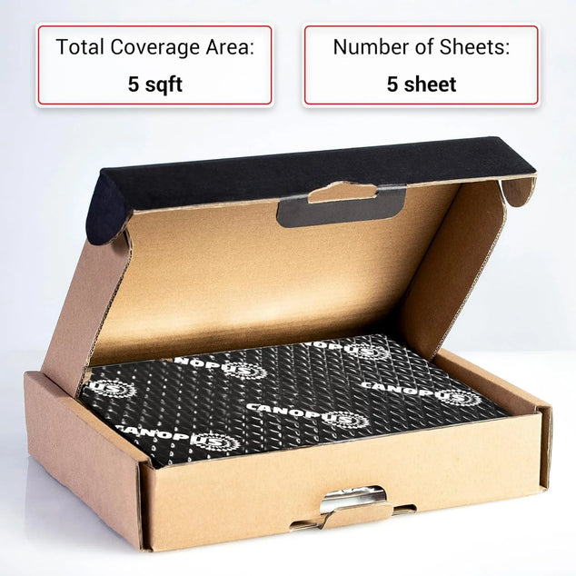 CANOPUS Car Sound Deadening Mat  80 mil 5 sqft  Pack of 5 Sheets  Butyl Sound Deadener Mat  Audio Car Sound Dampening Material for Car Trunk  Door  Floor and Ceiling  Black