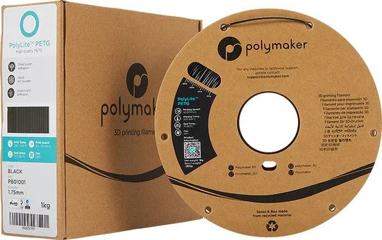 Polymaker PB01001 PolyLite Filament PETG Hittebestendig, Hoge treksterkte 1.75 mm 1000 g Zwart 1 stuk(s)