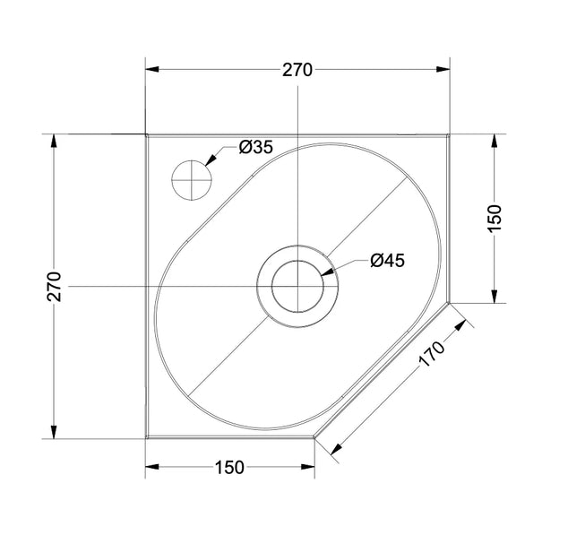 Matrix hoekfontein 27x27cm composiet - met kraangat - mat multi terrazzo