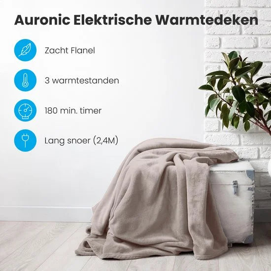 Elektrische Deken - 160 x 120 cm - 1 Persoons Warmtedeken - 3 Warmtestanden met Timer - Verwarmingsdeken - Taupe