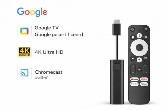 GD1 Android TV Box - Google Gecertificeerd - 4K Chromecast Built In - Google Assistant - Netflix/Youtube/Prime