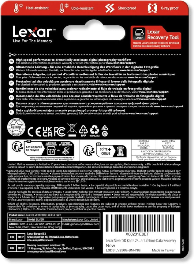 256GB SD Card SILVER, Up to 205MB/s Read, 140MB/s Write