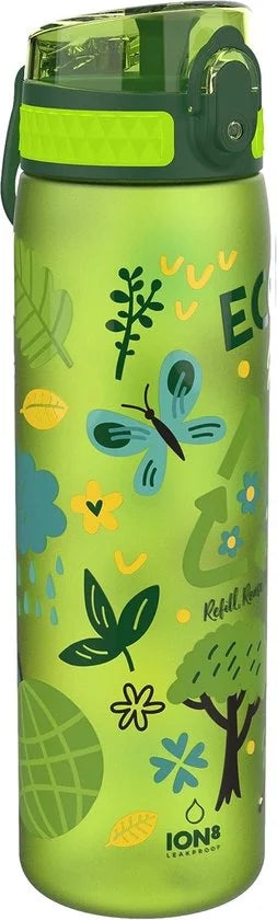 Groen natuur ion8 drinkfles - Lekvrije BPA-vrije slanke kinder waterfles - 500 ml - Vlinders, planten, bomen