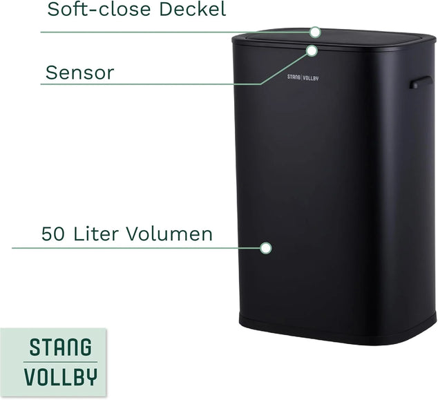 Keuken Afvalbak, Bewegingssensor, 50 Liter, Elektrische Afvalscheiding, Soft Close Afvalscheidingssysteem voor de Keuken, Zwart