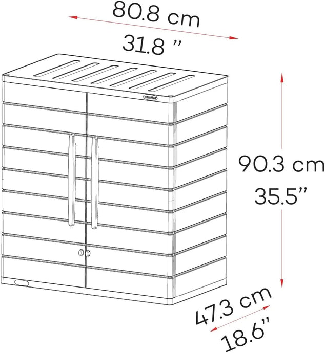 Cedargrain 2-Deur Verticale Opslagkast met 2 Schappen, Waterbestendige Buitenrek, Slotbare Kast, Gardeneenhoud in Grijs