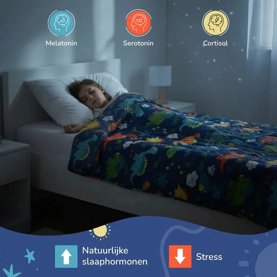 Verzwaringsdeken Kind 3.2 kg - Verzwaarde Deken - Weighted Blanket - 104 x 152 cm – Katoen - Dino