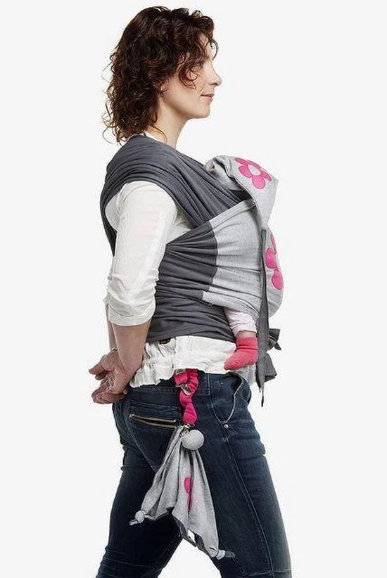 0 - Bykay - ByKay Draagdoek Antraciet/ Grijs Melee/ Bloem Fuchsia - Small