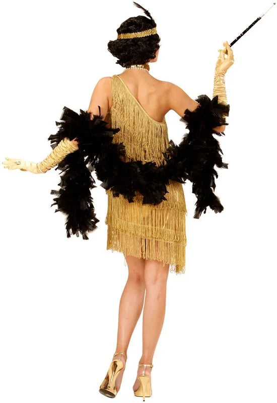 Gouden charleston jurk met haarband en halsband-Maat:XL