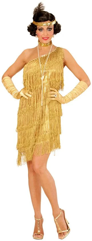 Gouden charleston jurk met haarband en halsband-Maat:XL