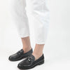 Manfield - Dames - Zwarte leren loafers met vierkanten chain - Maat 37