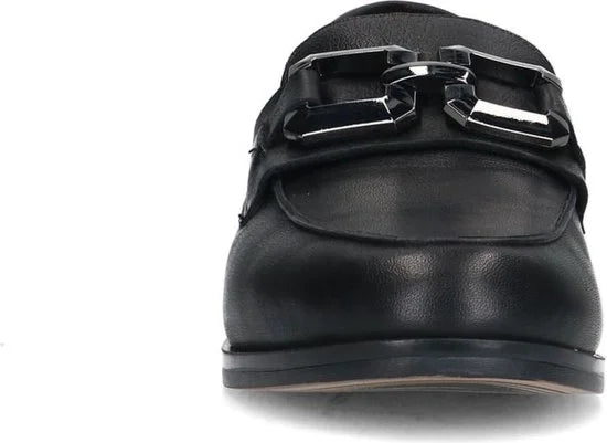 Manfield - Dames - Zwarte leren loafers met vierkanten chain - Maat 37