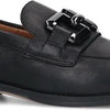 Manfield - Dames - Zwarte leren loafers met vierkanten chain - Maat 37