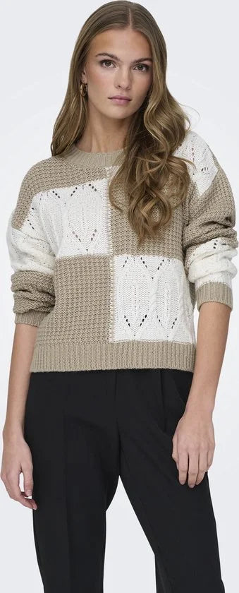 Jacqueline de Yong Trui Jdyjusty L/s Mix Structure Pullover 15276930 Cement/cement Dames Maat - M