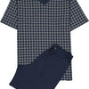 Schiesser heren shortama - blauw geruit -  Maat XXXXXL