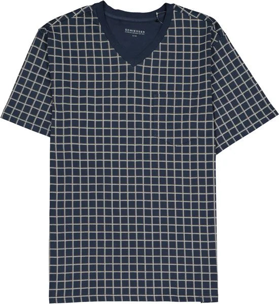 Schiesser heren shortama - blauw geruit -  Maat XXXXXL