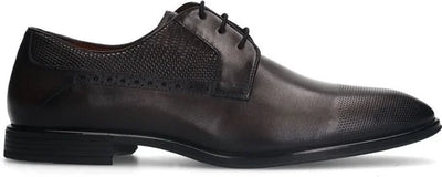 Manfield - Heren - Zwarte leren veterschoenen - Maat 40