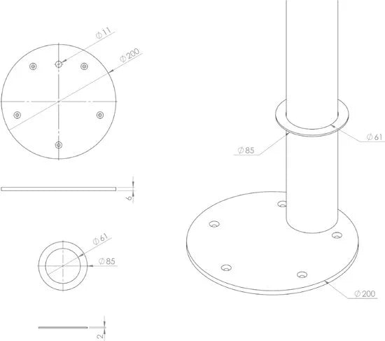 Cavus Furniture Mount Black - Montageplaat voor Cavus 60 MM Kolom – Zwart staal