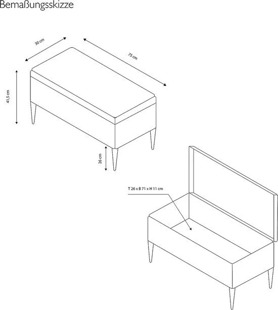 Scarlet Zitbank, gestoffeerde bank met fluwelen bekleding, opbergkist, rechthoekig, make-upbank met opbergruimte, metalen poten, crème, 75 x 30 x 41,