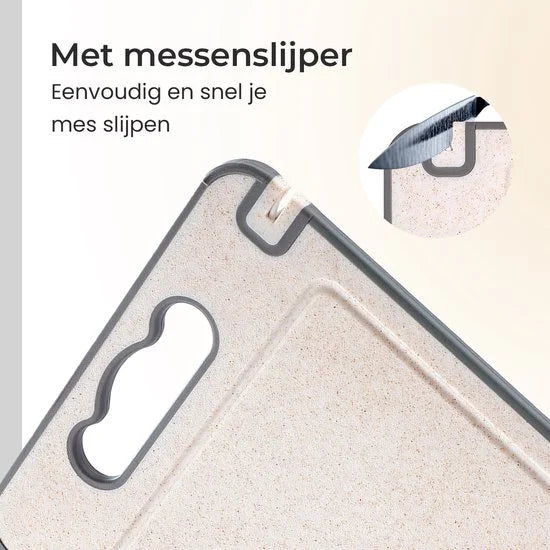 Lunaro 100% Titanium Snijplank Dubbelzijdig - PFAS-vrij - Cutting Board - Sapgeul - Met Raspdeel en Messenslijper