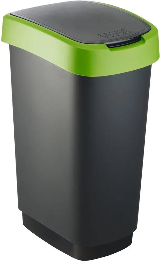 Rotho Twist afvalbak met swingdesksel 50L - zilvermetaalkleurig - BPA-vrij - incl 6 sticker voor diverse afvalstromen