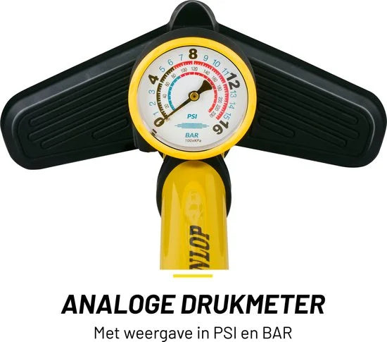Dunlop Fietspomp met Drukmeter - Fiets Pomp voor Dunlop, Schrader en Frans Ventiel - Staande Pomp Incl. Adaptoren voor Waterspeelgoed en Ballen