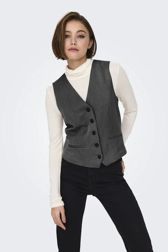 Only Gilet Onliris-hattie Waistcoat Tlr Noos 15331287 Dark Grey Melange Dames Maat - 40