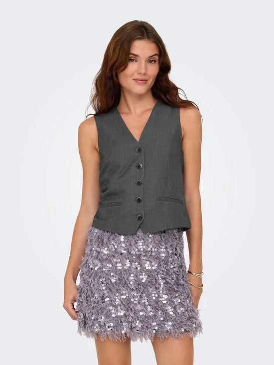 Only Gilet Onliris-hattie Waistcoat Tlr Noos 15331287 Dark Grey Melange Dames Maat - 40