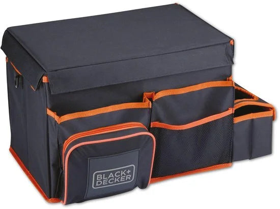 BLACK+DECKER Kofferbak Organizer - 47.5 x 25 x 30 CM - Met Draagriem - Cuphouders - Grijs/ Oranje