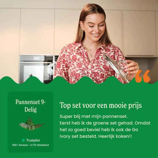 Cook & Pan - Pannenset 9-delig - PFAS vrij - Inductie Keramisch - Non stick - 7 jaar garantie - Groen