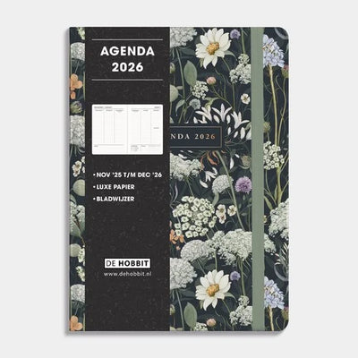 Hobbit - A5 Agenda 2026 - A5 (14,8 x 21 cm) - 1 week op 2 pagina's - Agenda A5 - Harde Kaft - Weidebloemen