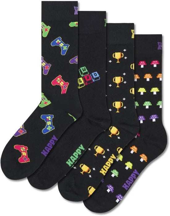 Happy Socks - Volwassen Uniseks 4-Pack Gamer Snacks Sokken Cadeauset / Maat 36-40