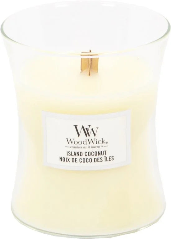 WoodWick Hourglass Medium Geurkaars - Island Coconut - 60 branduren