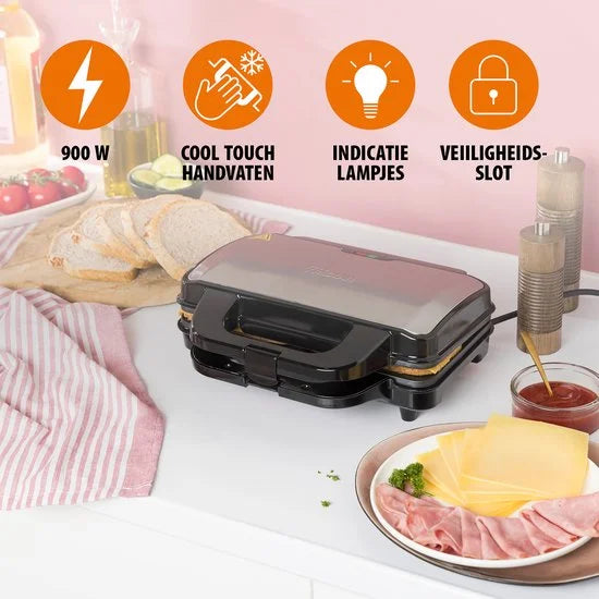 Tristar SA-3060 - Tosti apparaat 900W - Voor 2 tosti's met schelpvorm - Anti aanbaklaag