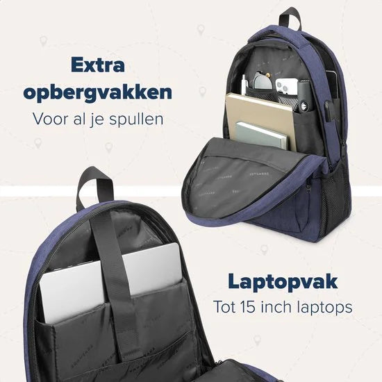 TRVLMORE 28L Rugzak - Rugtas met 15,6 Inch Laptopvak - Schooltas - Spatwaterdicht - Heren en Dames - Jongens en Meisjes - Blauw