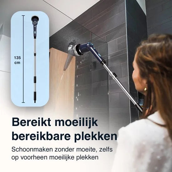 Samako Elektrische Schoonmaakborstel - Elektrische Schrobber - IPX6 waterdichte Schrobborstel met steel - 9 opzetstukken - Poetsmachine - Schrobmachi