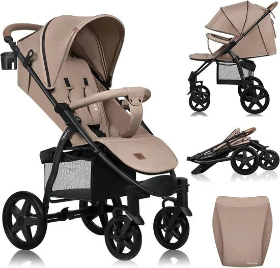 Lionelo Buggy Annet Plus – Lichtgewicht & Inklapbaar – Grote Massieve Wielen met Vering – Inclusief Voetenzak, Klamboe & Bekerhouder – Verstelbare Ru