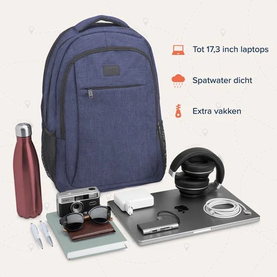 TRVLMORE 36L Rugzak - Rugtas met 17,3 Inch Laptopvak - Schooltas - Spatwaterdicht - Heren en Dames - Jongens en Meisjes - Blauw