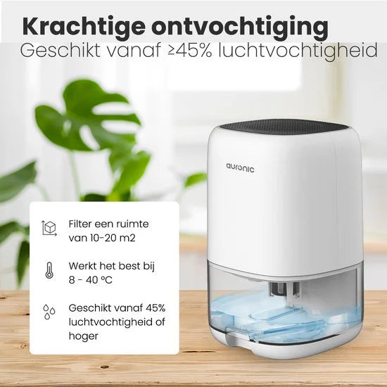 Auronic Luchtontvochtiger - Ontvochtigt 450ml Per Dag in Huis - 1L Waterreservoir - LED - Vochtopnemer voor in Woonkamer, Slaapkamer & Badkamer - Deh