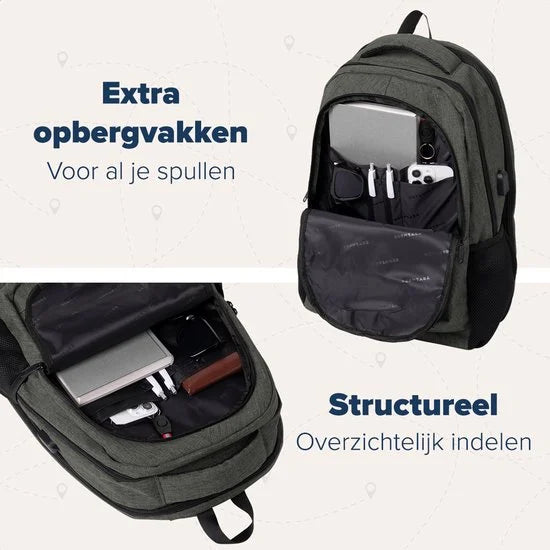TRVLMORE 36L Rugzak - Rugtas met 17 Inch Laptopvak - Schooltas - Spatwaterdicht - Heren en Dames - Jongens en Meisjes - Grijsgroen